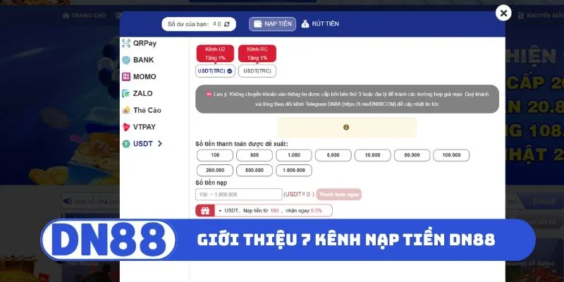 Giới thiệu 7 kênh nạp tiền DN88 mới nhất