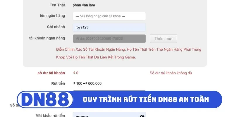 Chi tiết quy trình rút tiền DN88 an toàn